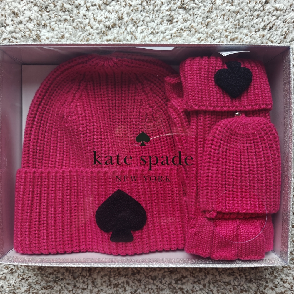 Kate Spade Fuchsia Knit Hat and Gloves Set